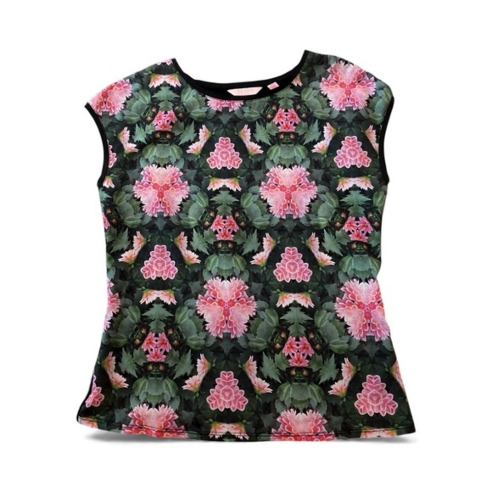 Ted Baker "sew in love" collection black floral short sleeve T shirt top size‎ 1